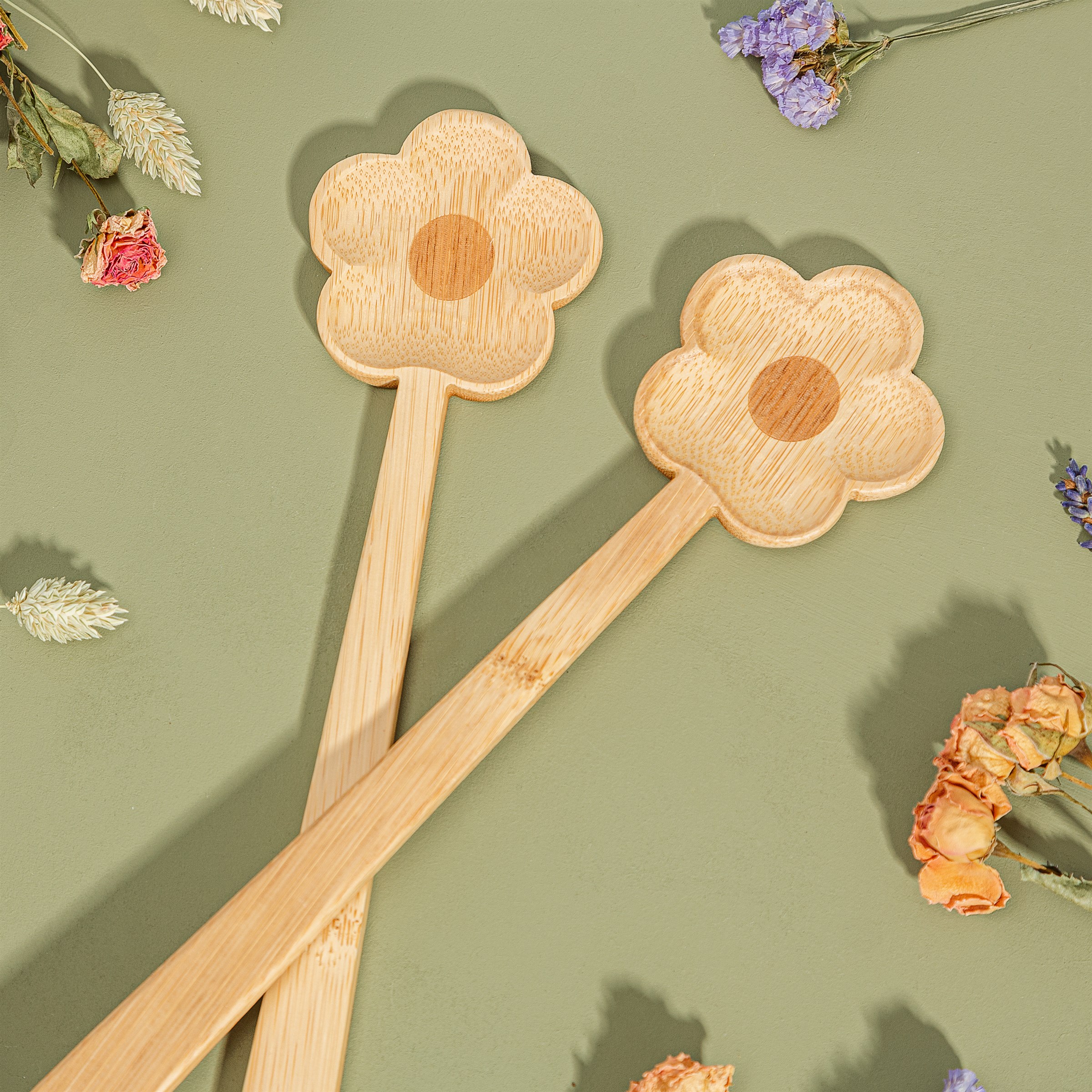 Flower Bamboo Salad Servers - Image 3