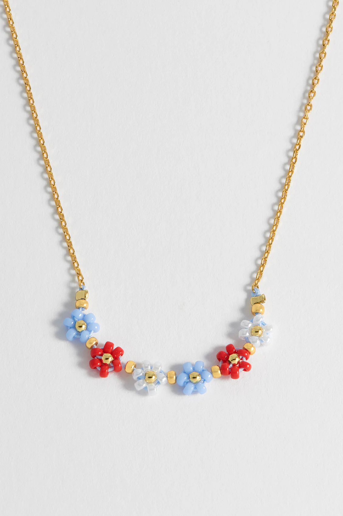 Red, Blue & White Daisy Chain Necklace - Image 3