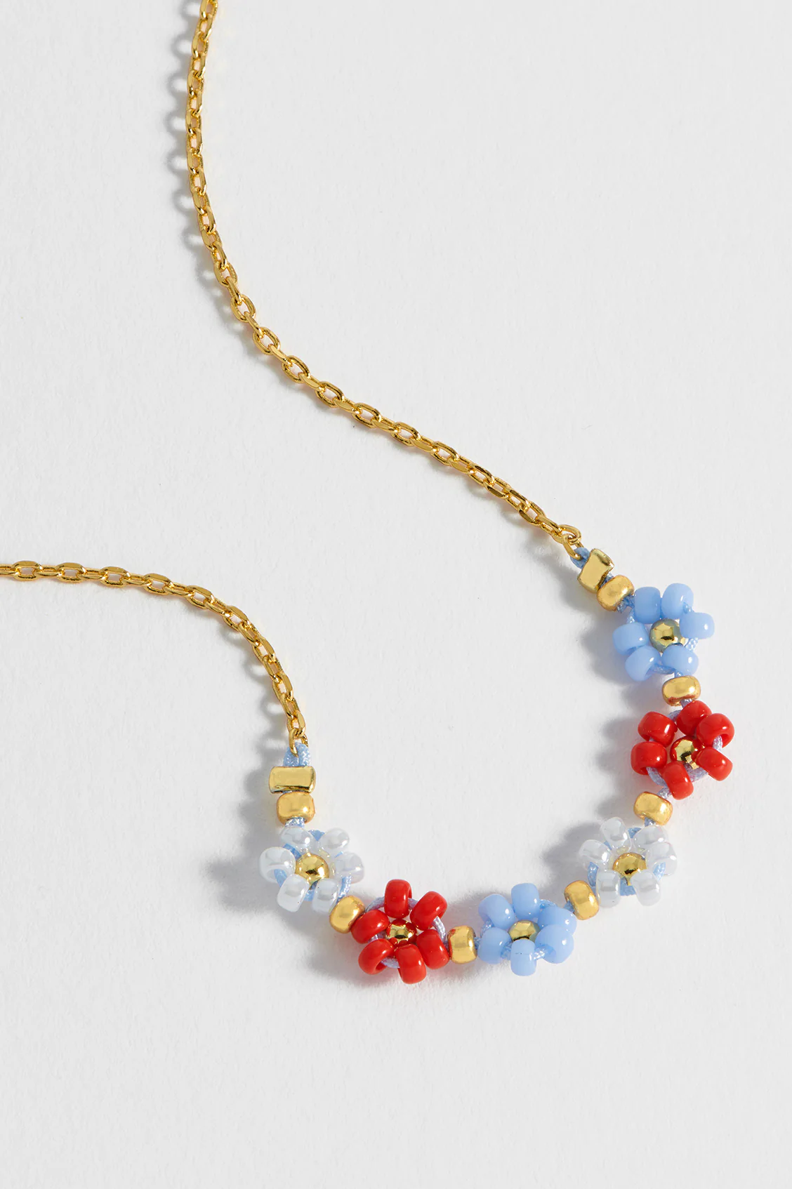 Red, Blue & White Daisy Chain Necklace - Image 4