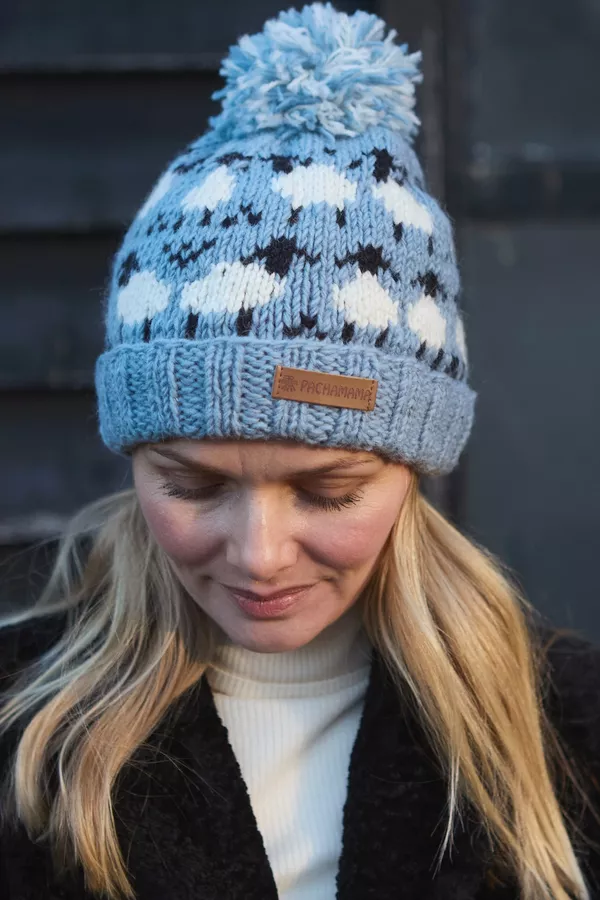 Merino Sheep Bobble Beanie Blue - Image 2