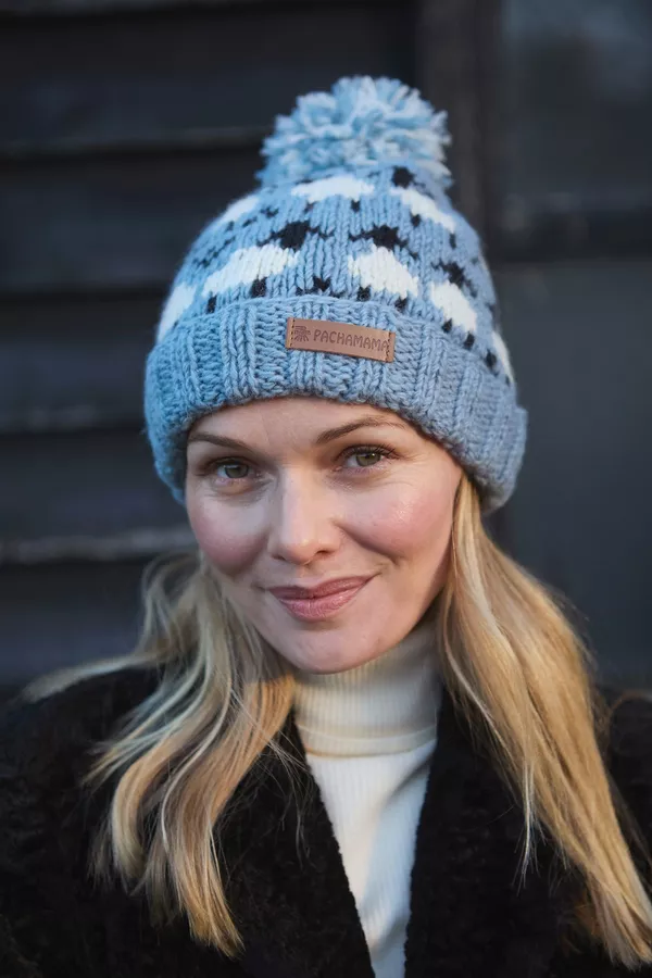 Merino Sheep Bobble Beanie Blue - Image 3