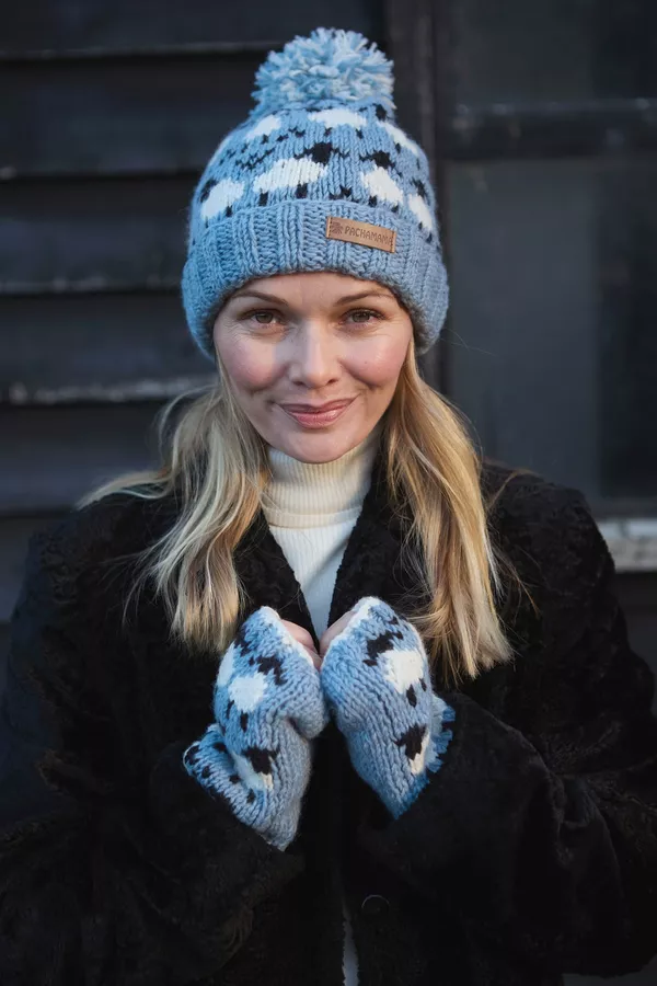 Merino Sheep Bobble Beanie Blue - Image 4