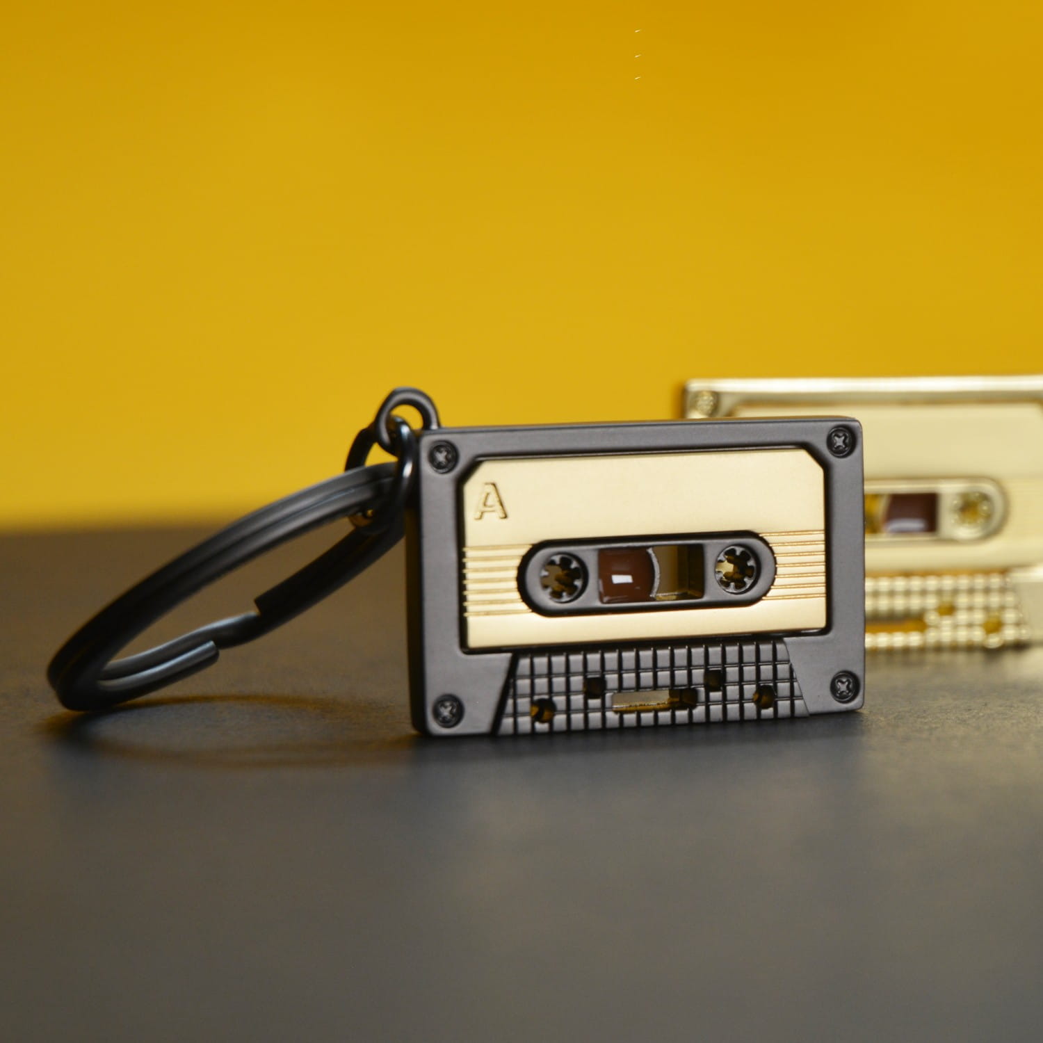 Grey & Gold Cassette Keyring - Image 3
